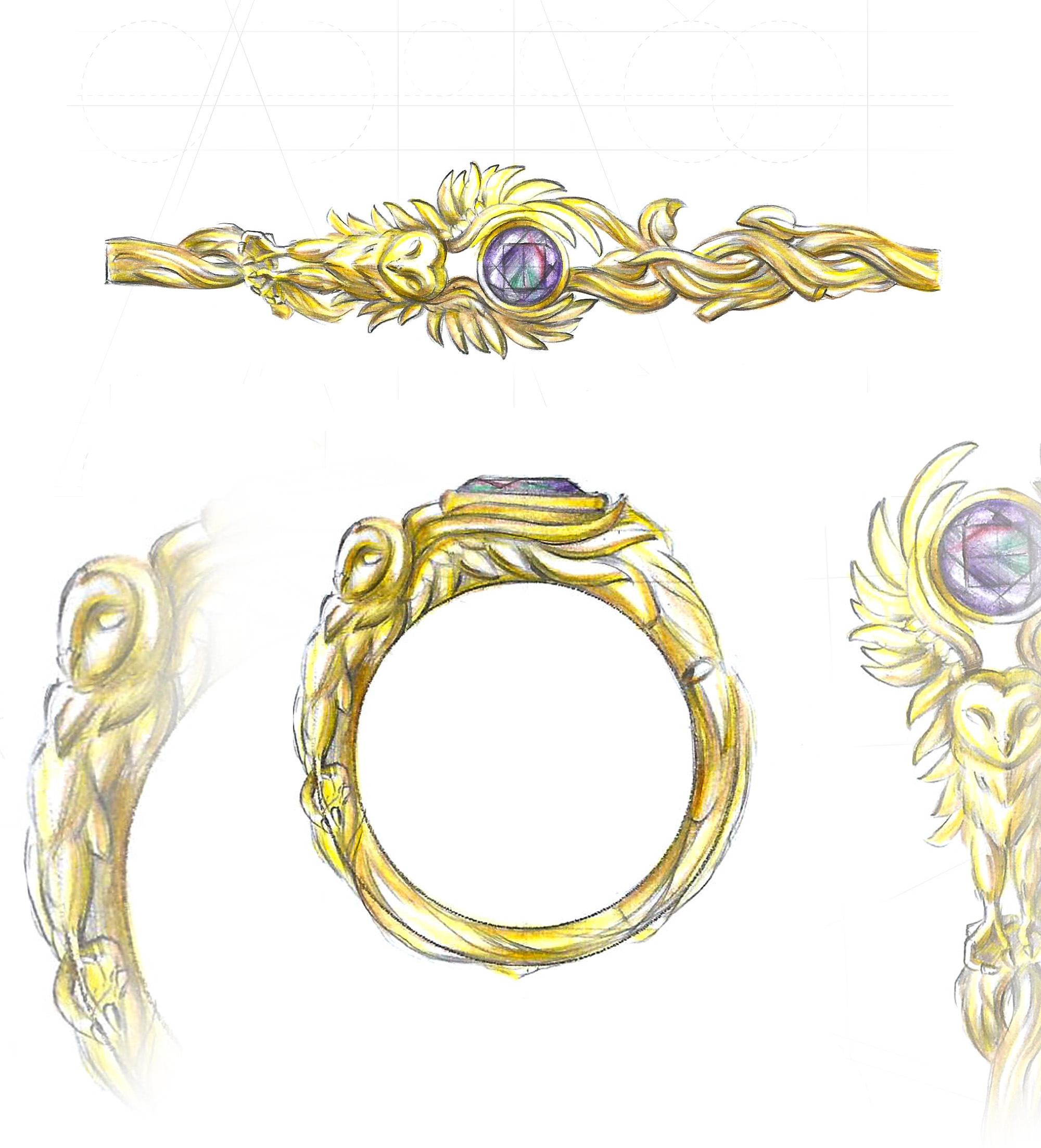 Yellow Gold ring with Owl
